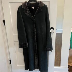 New Frontier Black Long Faux Shearling Trim Trench Coat